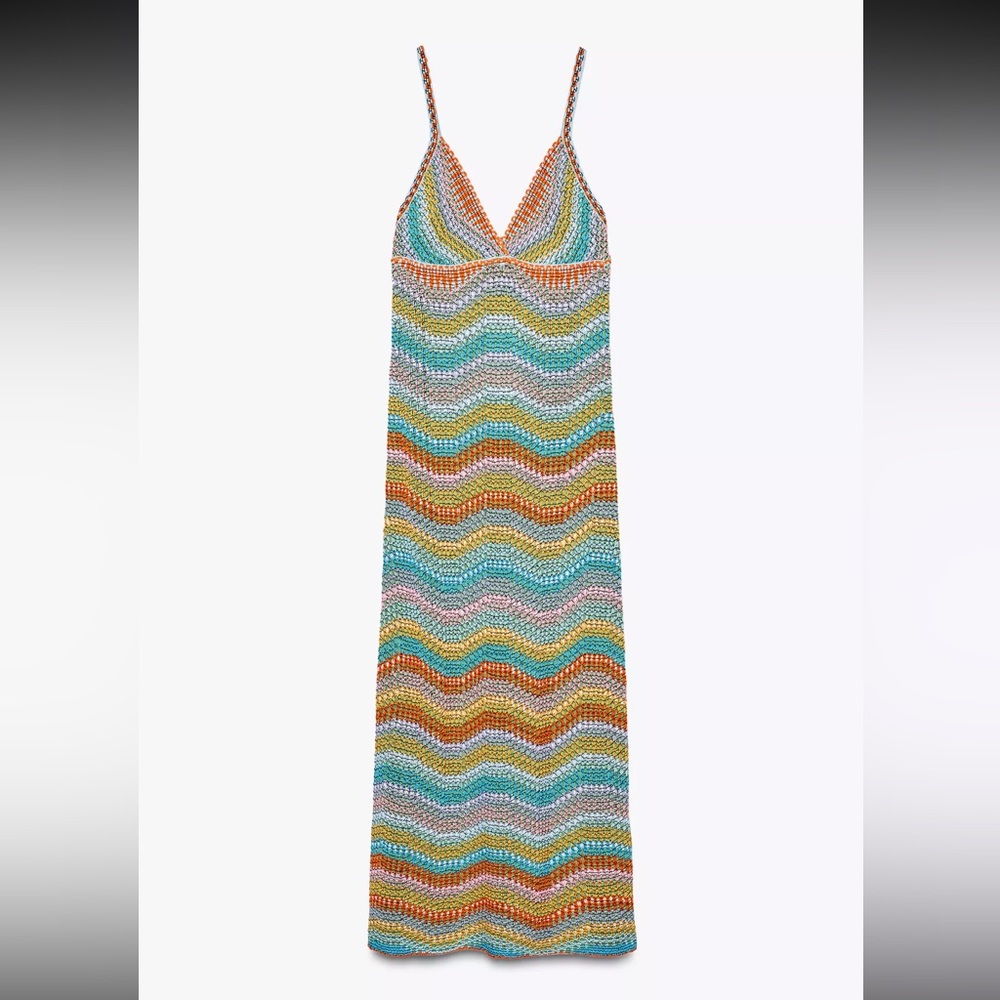 Zara Multicolor Crochet Knit Strappy Dress